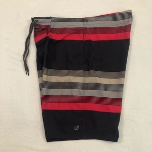 Amplify Surf Black Red Gray Beach Pool Swim Trunks Hybrid Board Shorts Mens L.
